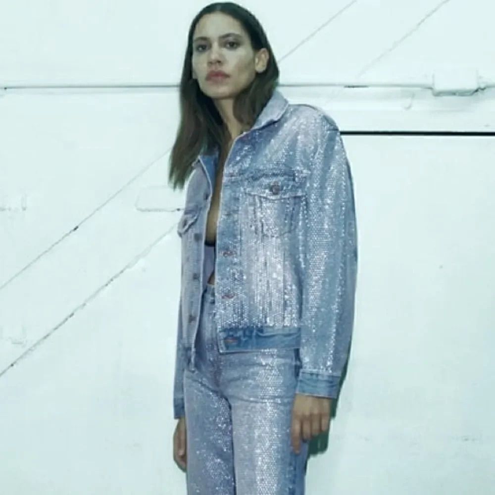 ZARA ZW RHINESTONE DENIM JACKET